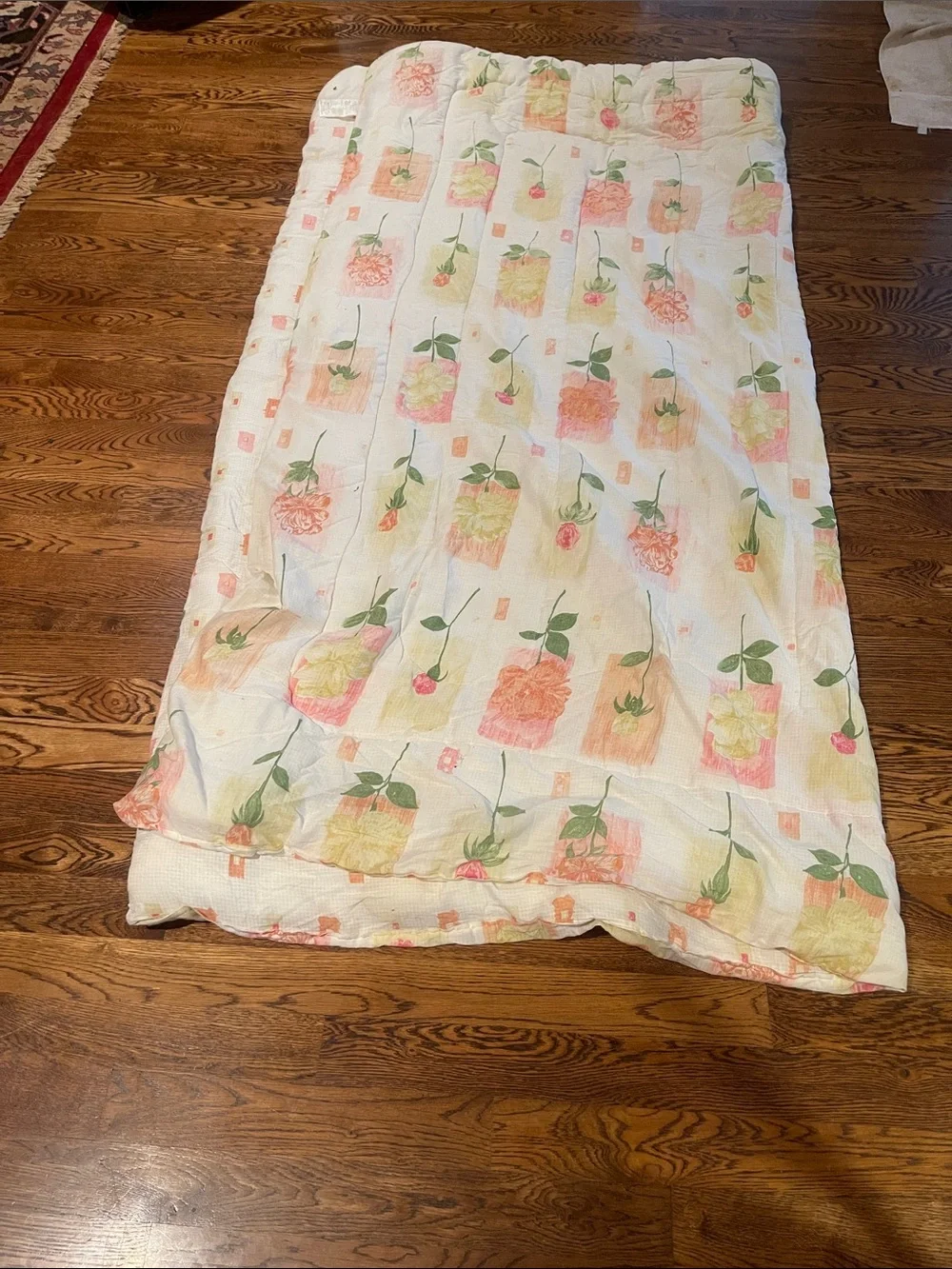 Floral Print Comforter in White with Pink and Yellow Accents
